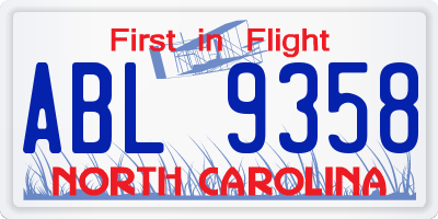 NC license plate ABL9358