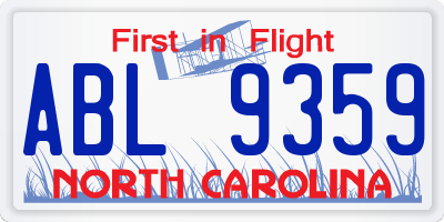 NC license plate ABL9359
