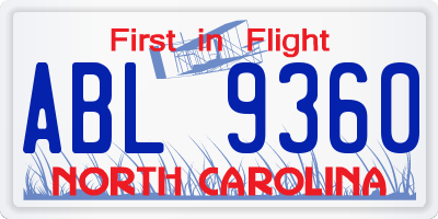 NC license plate ABL9360