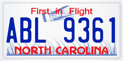 NC license plate ABL9361