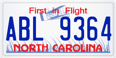 NC license plate ABL9364