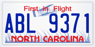 NC license plate ABL9371