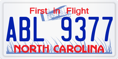 NC license plate ABL9377