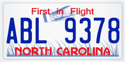 NC license plate ABL9378