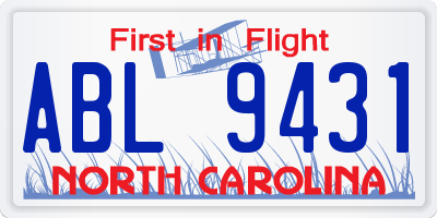 NC license plate ABL9431