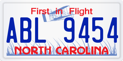 NC license plate ABL9454