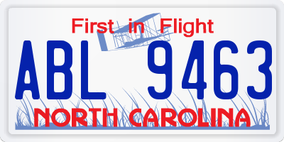 NC license plate ABL9463