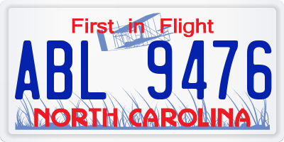 NC license plate ABL9476