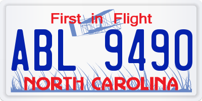 NC license plate ABL9490