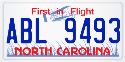 NC license plate ABL9493