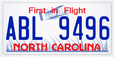 NC license plate ABL9496