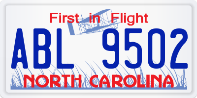 NC license plate ABL9502