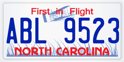 NC license plate ABL9523