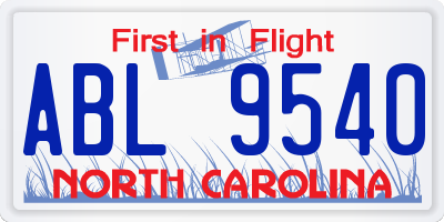 NC license plate ABL9540
