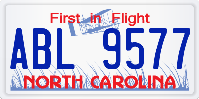 NC license plate ABL9577
