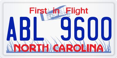 NC license plate ABL9600