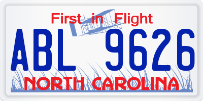NC license plate ABL9626