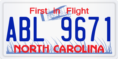 NC license plate ABL9671