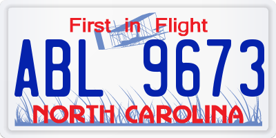 NC license plate ABL9673
