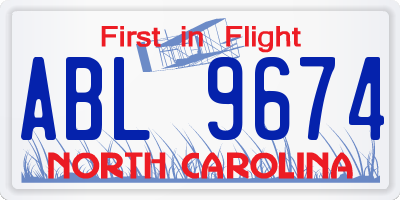 NC license plate ABL9674