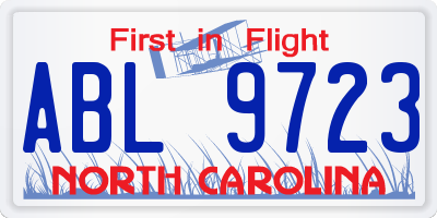 NC license plate ABL9723