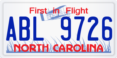 NC license plate ABL9726
