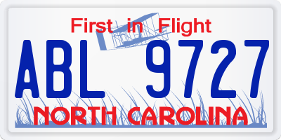 NC license plate ABL9727