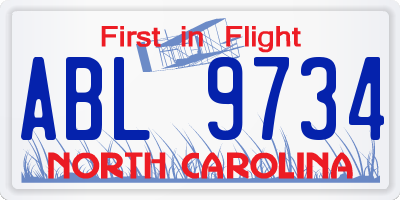 NC license plate ABL9734