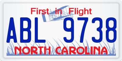 NC license plate ABL9738