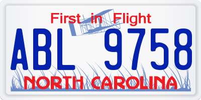 NC license plate ABL9758