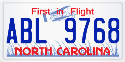NC license plate ABL9768