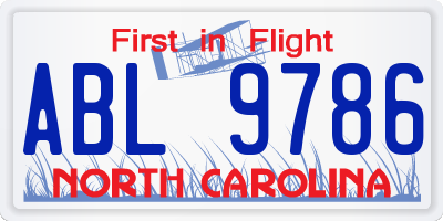 NC license plate ABL9786
