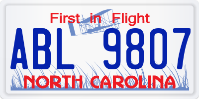 NC license plate ABL9807