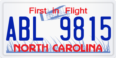 NC license plate ABL9815