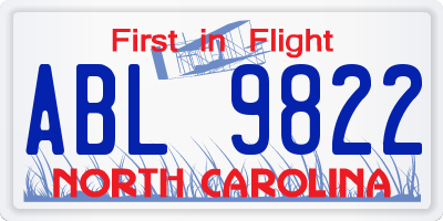NC license plate ABL9822