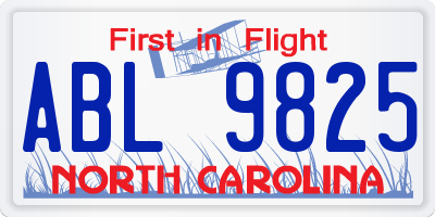 NC license plate ABL9825