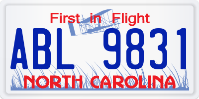 NC license plate ABL9831