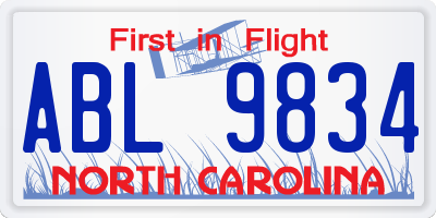 NC license plate ABL9834