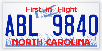 NC license plate ABL9840