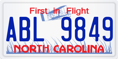 NC license plate ABL9849