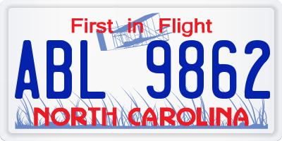 NC license plate ABL9862