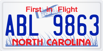 NC license plate ABL9863