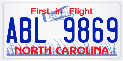 NC license plate ABL9869