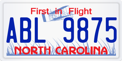 NC license plate ABL9875