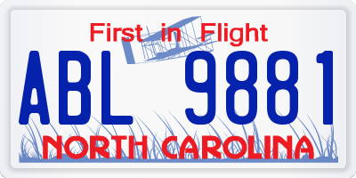 NC license plate ABL9881