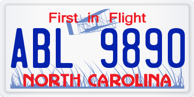 NC license plate ABL9890