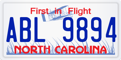 NC license plate ABL9894