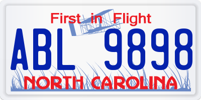 NC license plate ABL9898