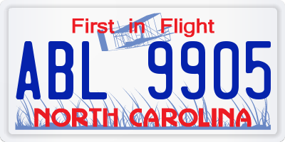 NC license plate ABL9905