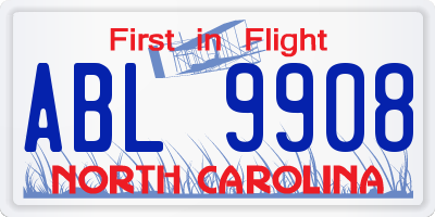 NC license plate ABL9908